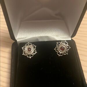 Elegant Silver and Red Gemstone Earrings